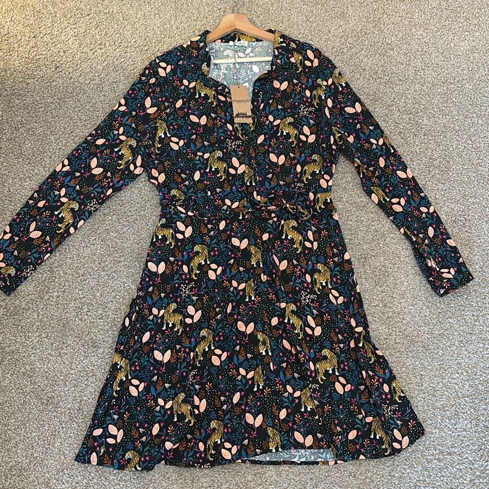 NWT Sugarhill Brighton Zadie Jungle Tigers Shirt Dress in Black Size 12